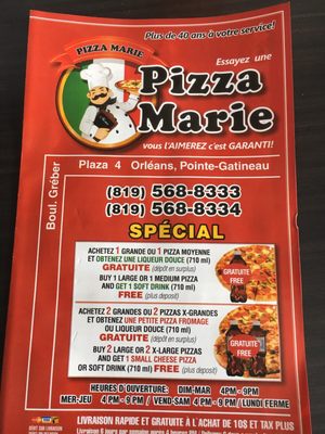 Menu photo 1 Pizza Marie Gatineau, QC Menu photo 1 Pizza Marie Gatineau, QC