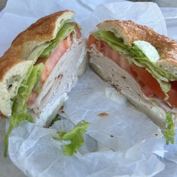 Bagel Boss Cafe - Turkey on Asiago bagel with Jalapeño cheddar cream cheese. A nice amount of turkey! - Bagels Near Me - Ocean Isle Beach, North Carolina