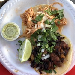 Anita's Taco's Truck - Chicken taco on top, pork taco on bottom.