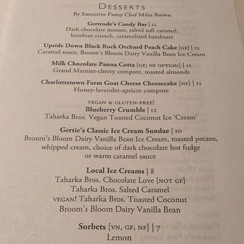 Gertrude's - Dessert Menu 1 of 2 (Front) - September 2025 - New American Near Me - Baltimore, Maryland