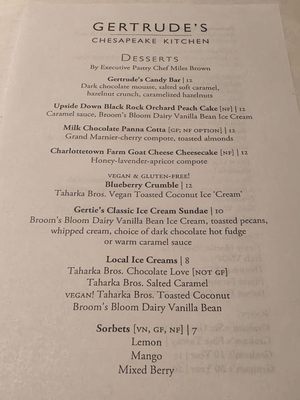 Menu photo 4 Gertrude's Baltimore, MD