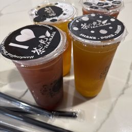Strawberry blast, and mango jasmine teas both with boba and aiyu jelly! Strawberry blast, and mango jasmine teas both with boba and aiyu jelly!