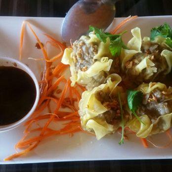 Thai Quality Restaurant - Pork dumplings, comes as 6,but couldn't help getting a bite before a photo - Thai Near Me - Oxnard, California Thai Quality Restaurant - Pork dumplings, comes as 6,but couldn't help getting a bite before a photo - Thai Near Me - Oxnard, California