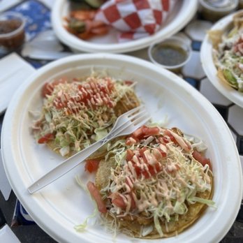 Tio's Tacos - fish taco: fried tilapia, cabbage, cheese, tomatoes + chipotle aioli = $5.99 - Mexican Near Me - Riverside, California