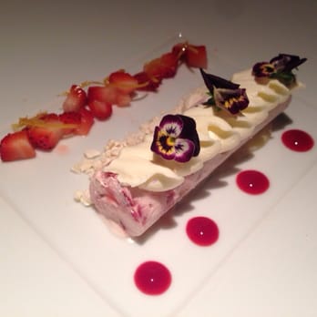 Clement - Eton Mess Semifreddo with Half Frozen Strawberry and Cream, Red Fruit Sauce - New American Near Me - New York, New York Clement - Eton Mess Semifreddo with Half Frozen Strawberry and Cream, Red Fruit Sauce - New American Near Me - New York, New York