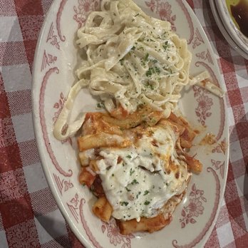 Kenny's Italian Kitchen - Lunch time 1/2 and 1/2 option. Fettuccini Alfredo and baked ziti - Italian Near Me - Dallas, Texas Kenny's Italian Kitchen - Lunch time 1/2 and 1/2 option. Fettuccini Alfredo and baked ziti - Italian Near Me - Dallas, Texas