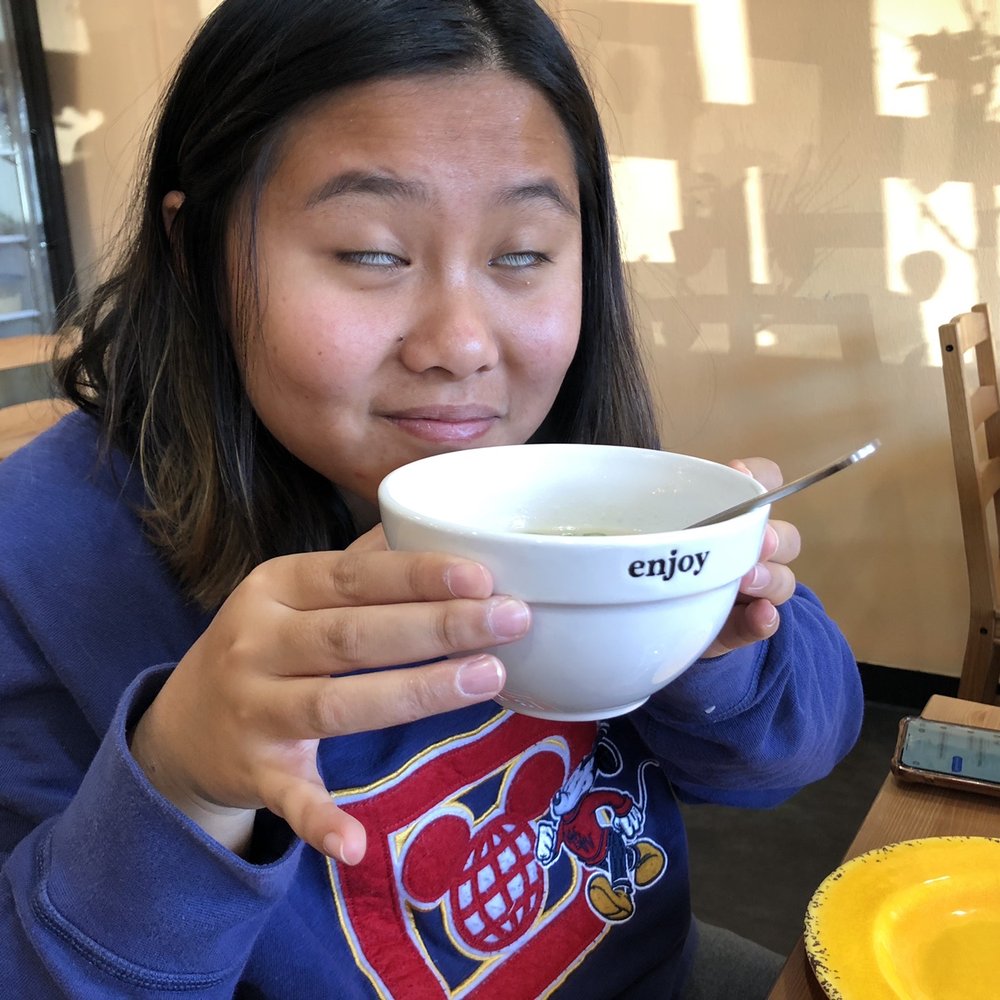 MyThai Kitchen - Cassidy getting a good sniff of her soup - Thai Near Me - Feasterville-Trevose, Pennsylvania MyThai Kitchen - Cassidy getting a good sniff of her soup - Thai Near Me - Feasterville-Trevose, Pennsylvania