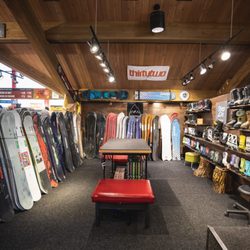 Hole In the Wall Snowboards - A display of the snowboards for sale