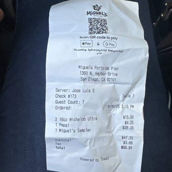 Miguel's Cocina - Receipt - Mexican Near Me - San Diego, California