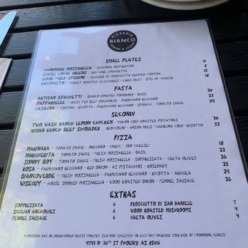 Pizzeria Bianco - the food menu (there was also an extensive drink menu, and they have a bar too!) - Pizza Near Me - Phoenix, Arizona Pizzeria Bianco - the food menu (there was also an extensive drink menu, and they have a bar too!) - Pizza Near Me - Phoenix, Arizona