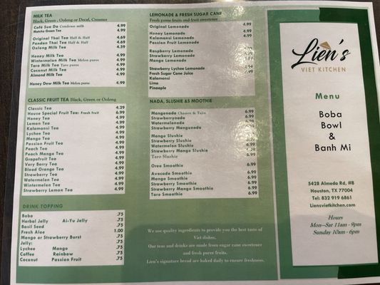 Menu photo 8 Lien's Viet Kitchen Houston, TX
