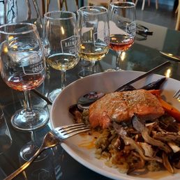 Salmon, rice, marinated grilled mushrooms, carrots, beets. Unique flavor to all items that blended together perfectly. Salmon, rice, marinated grilled mushrooms, carrots, beets. Unique flavor to all items that blended together perfectly.