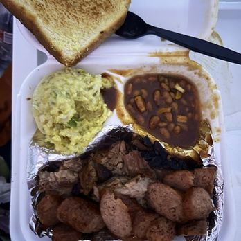 Smokey D'z BBQ - 2 Meat Plate&Sides: Sliced Beef&Sausage with side of Potato Salad &Baked Beans - Barbeque Near Me - Duncanville, Texas Smokey D'z BBQ - 2 Meat Plate&Sides: Sliced Beef&Sausage with side of Potato Salad &Baked Beans - Barbeque Near Me - Duncanville, Texas