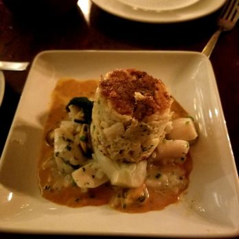 Maize Restaurant - Crab cake with seafood risotto and shellfish sauce - New American Near Me - Perkasie, Pennsylvania