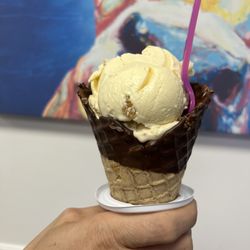Randy’s Homemade Ice Cream - Rum raisin in chocolate waffle cone