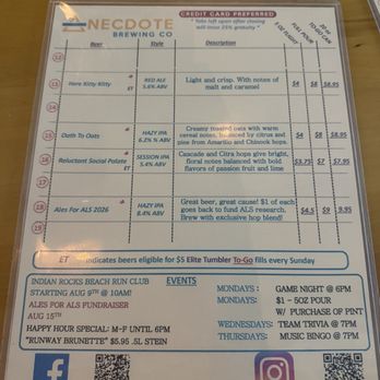 Anecdote Brewing Company - Menu - Breweries Near Me - Indian Rocks Beach, Florida Anecdote Brewing Company - Menu - Breweries Near Me - Indian Rocks Beach, Florida