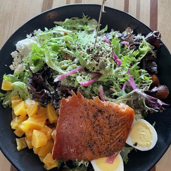 Root Down DIA - Cobb salad add salmon - New American Near Me - Denver, Colorado Root Down DIA - Cobb salad add salmon - New American Near Me - Denver, Colorado