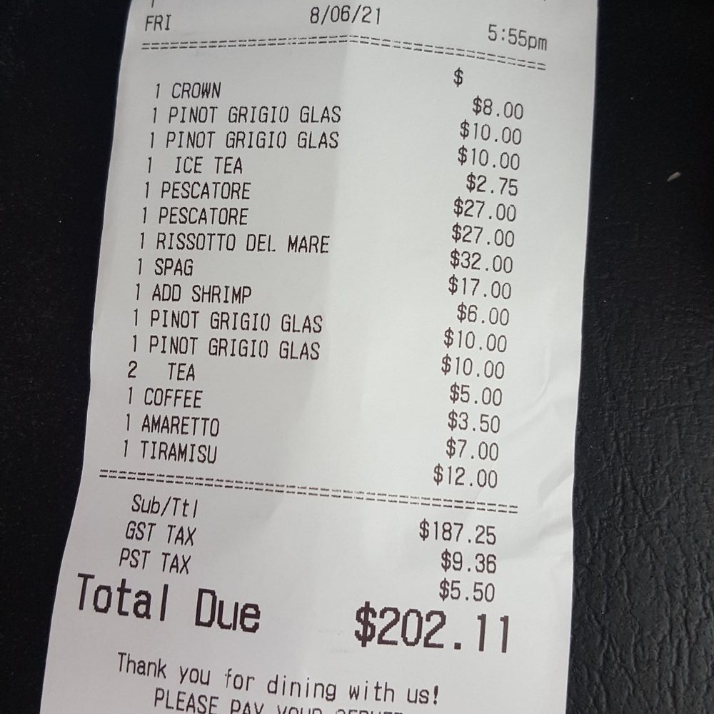 Baci Restaurant - Our bill - Italian Near Me - Burnaby, British Columbia Baci Restaurant - Our bill - Italian Near Me - Burnaby, British Columbia