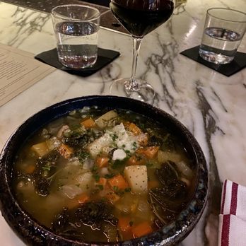 Angeline's - Minestra soup - served in a gorgeous bowl filled with loads of potatoes and veggies and a flavorful light broth - Italian Near Me - Charlotte, North Carolina Angeline's - Minestra soup - served in a gorgeous bowl filled with loads of potatoes and veggies and a flavorful light broth - Italian Near Me - Charlotte, North Carolina