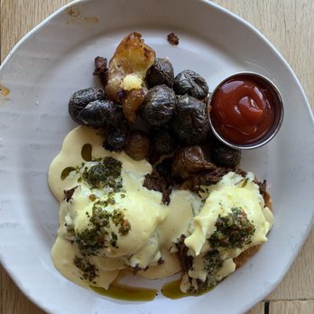 Corkfire Kitchen - Barbacoa eggs 1855 Beef Barbacoa Benedict* - New American Near Me - Temecula, California