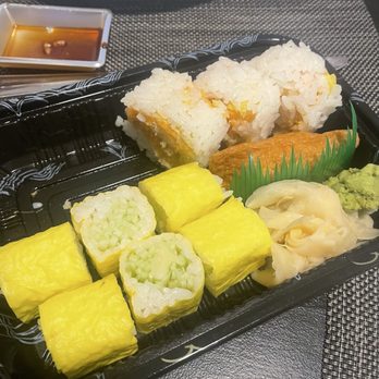 Hamachi 34 - Sweet Potato Tempura Roll with soy paper, cucumber with soy paper, and inari roll - Japanese Near Me - New York, New York Hamachi 34 - Sweet Potato Tempura Roll with soy paper, cucumber with soy paper, and inari roll - Japanese Near Me - New York, New York