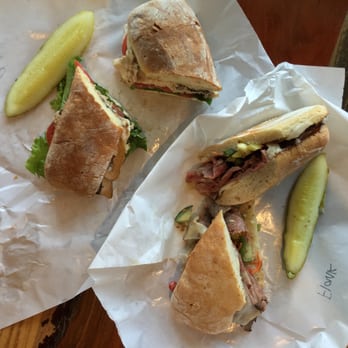 Mitchell Delicatessen - Chicken Portobello mushroom sandwich on the left and Asian flank steak sandwich on the right - Delis Near Me - Nashville, Tennessee Mitchell Delicatessen - Chicken Portobello mushroom sandwich on the left and Asian flank steak sandwich on the right - Delis Near Me - Nashville, Tennessee