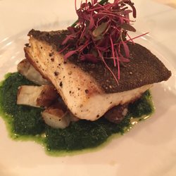 Delicious halibut on a pesto sauce...