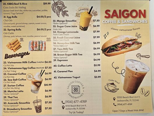Menu photo 1 Saigon Coffee & Sandwiches Jacksonville, FL Menu photo 1 Saigon Coffee & Sandwiches Jacksonville, FL