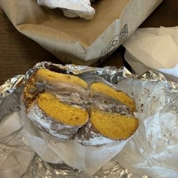 French toast bagel with Oreo cream cheese. French toast bagel with Oreo cream cheese.