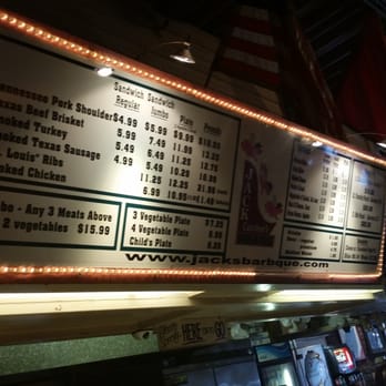 Jack's Bar-B-Que - The menu board at Jack's Barbecue in Nashville, TN. - Barbeque Near Me - Nashville, Tennessee Jack's Bar-B-Que - The menu board at Jack's Barbecue in Nashville, TN. - Barbeque Near Me - Nashville, Tennessee
