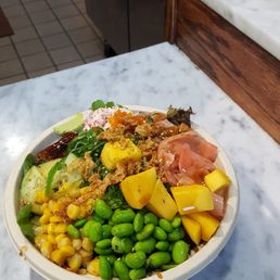 Make your own large bowl w. salmon, crab, and unagi + mango = $15.30 after tax Make your own large bowl w. salmon, crab, and unagi + mango = $15.30 after tax