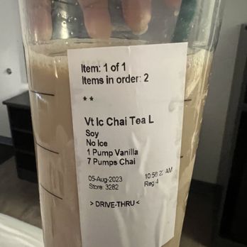 Starbucks - Venti Vanilla Chai iced no ice with soy (tasty) - Coffee & Tea Near Me - Kenmore, Washington Starbucks - Venti Vanilla Chai iced no ice with soy (tasty) - Coffee & Tea Near Me - Kenmore, Washington