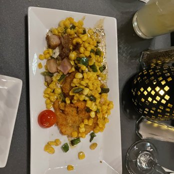 Webb Custom Kitchen - Fried Green Tomatoes  w/ sweet corn, tomato, jalapeño, creole remoulade, smoked pork belly - New American Near Me - Gastonia, North Carolina