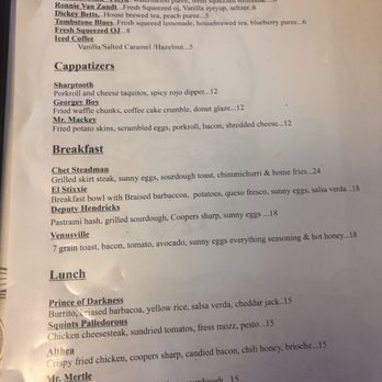 Capsized Cafe - The menu includes sections for drinks, appetizers, breakfast, and lunch, with items like watermelon puree, cheese taquitos, steak, and chicken dishes. - Cafes Near Me - Spring Lake, New Jersey