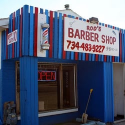 Rod's Barber Shop - Red, white, and blue, patriotic colors.