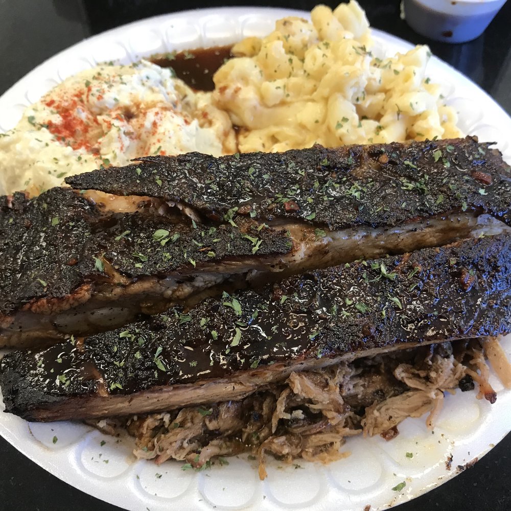 Roy's Grille - Ribs over pulled pork with bacon potato salad and mac n cheese - Barbeque Near Me - Irmo, South Carolina