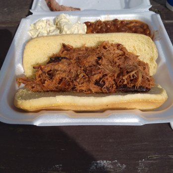 Oregon Barbecue - Pulled Pork Meal ....with potato salad and baked beans ( added a roll to make a sandwich) - Barbeque Near Me - Albany, Oregon Oregon Barbecue - Pulled Pork Meal ....with potato salad and baked beans ( added a roll to make a sandwich) - Barbeque Near Me - Albany, Oregon
