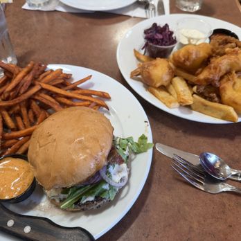 Linn's Restaurant - Olallieberry Burger and Fish 'N' Chip Favorites seafood combo - American Near Me - Cambria, California Linn's Restaurant - Olallieberry Burger and Fish 'N' Chip Favorites seafood combo - American Near Me - Cambria, California