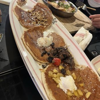 Breakfast Republic - Pancake Flight - cinnamon roll, butter, and pineapple upside down - Breakfast & Brunch Near Me - Costa Mesa, California Breakfast Republic - Pancake Flight - cinnamon roll, butter, and pineapple upside down - Breakfast & Brunch Near Me - Costa Mesa, California