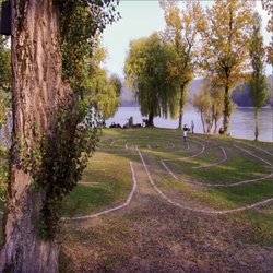 Ortspitze - The Labyrinth of cobble stones by artist Ernst Kraft, in autumn.