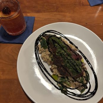 Southwood Kitchen - Elk tenderloin, pickled garlic chimichurri, black garlic lacquer, shiitake spinach risotto - Seafood Near Me - Daphne, Alabama Southwood Kitchen - Elk tenderloin, pickled garlic chimichurri, black garlic lacquer, shiitake spinach risotto - Seafood Near Me - Daphne, Alabama
