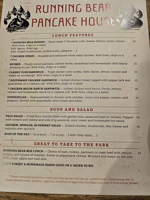Menu photo 1 Running Bear Pancake House West Yellowstone, MT
