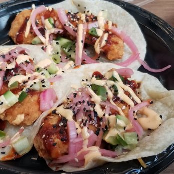 Sharky's Woodfired Mexican Grill - Korean Fried Chicken tacos $5.95@ - Mexican Near Me - Valencia, California Sharky's Woodfired Mexican Grill - Korean Fried Chicken tacos $5.95@ - Mexican Near Me - Valencia, California