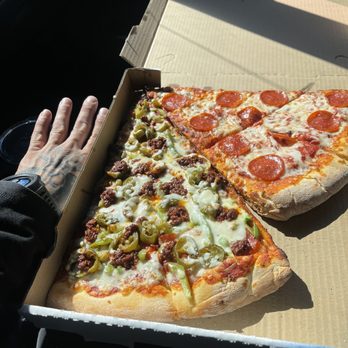 The Pizza Box - 2 freakin huge slices! Pepperoni, chorizo, jalapeños, and bell pepper - Pizza Near Me - San Jose, California The Pizza Box - 2 freakin huge slices! Pepperoni, chorizo, jalapeños, and bell pepper - Pizza Near Me - San Jose, California