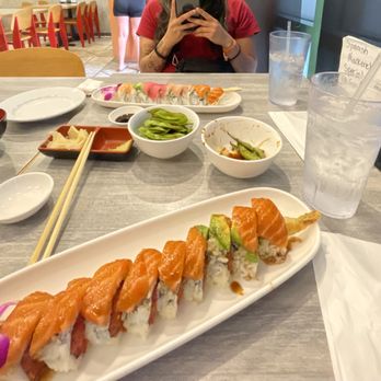 Sushi Plus One - Ex-girlfriend and Rainbow Roll. Garlic Edamame. Miso Soup. - Japanese Near Me - Murrieta, California