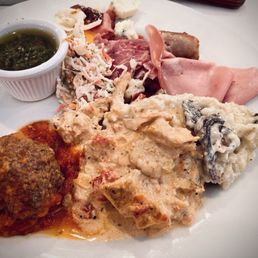 My first plate: meatball, chicken stroganoff, mushroom risotto, antipasto, crab salad & chimichurri. My first plate: meatball, chicken stroganoff, mushroom risotto, antipasto, crab salad & chimichurri.