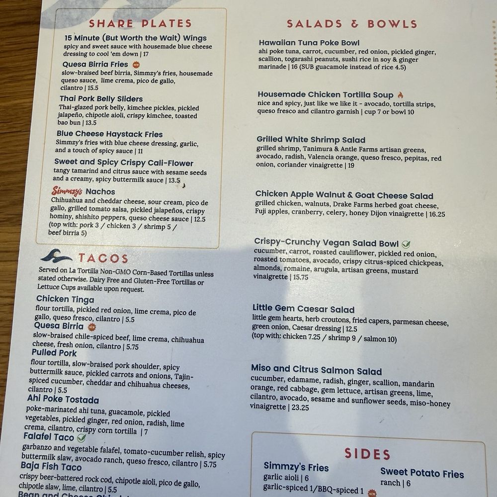 Simmzy's - Menu - American Near Me - Manhattan Beach, California