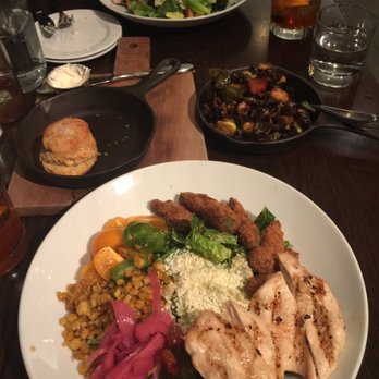 Copper Fox Gastropub - Kale Caesar in the back Brussels sprouts in the middle and fried avocado salad in the front - New American Near Me - Chicago, Illinois