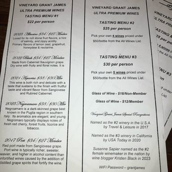 Vineyard Grant James - Tasting menu - Wineries Near Me - Ramona, California Vineyard Grant James - Tasting menu - Wineries Near Me - Ramona, California
