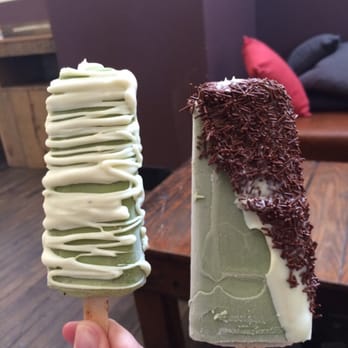 Popbar - Left- Green Tea w/drizzled white chocolate.                          Right- Pistachio w/half white chocolate & sprinkles - Desserts Near Me - Anaheim, California